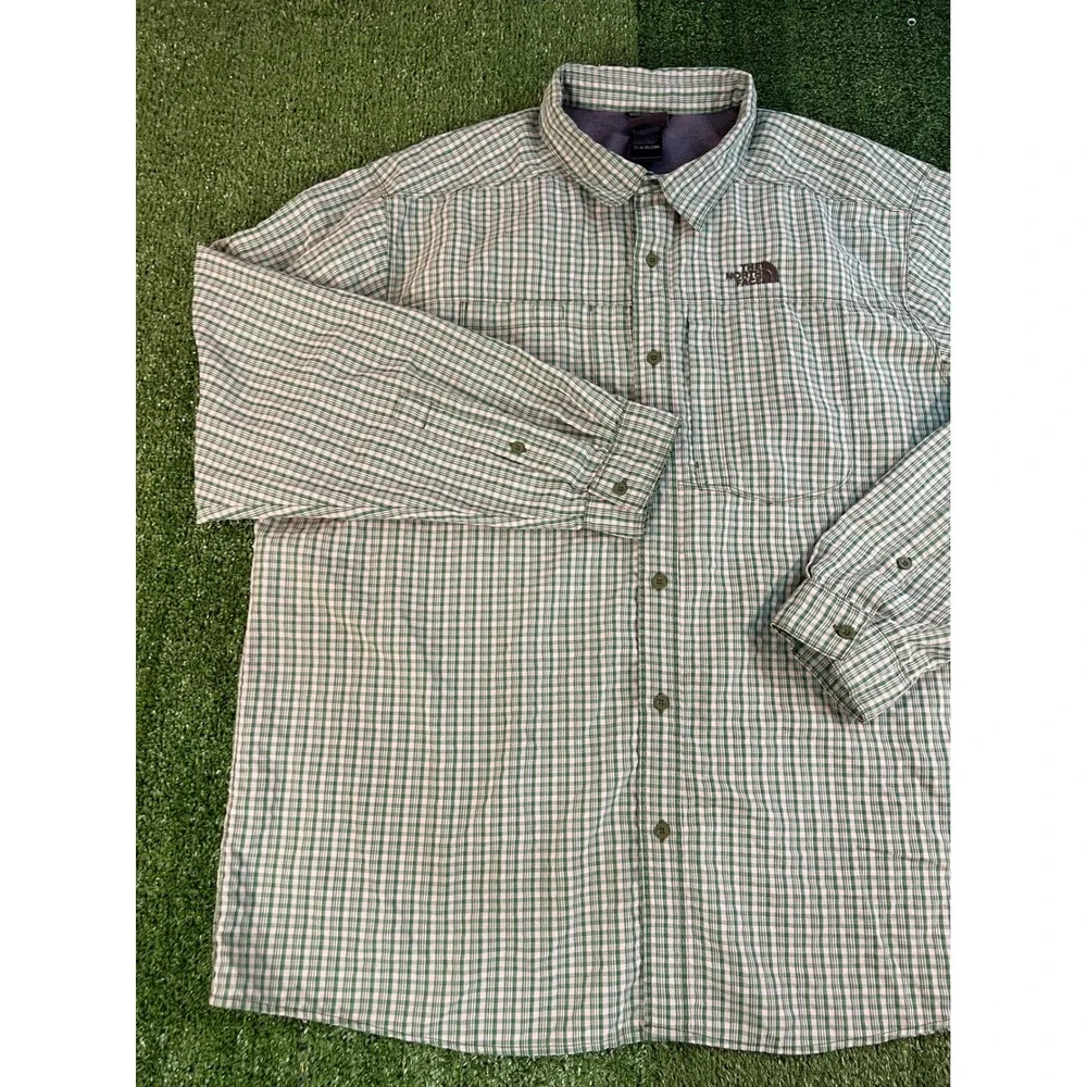 The North Face Mens XXL Green Gingham Plaid Long Sleeve Hiking Button Down Shirt